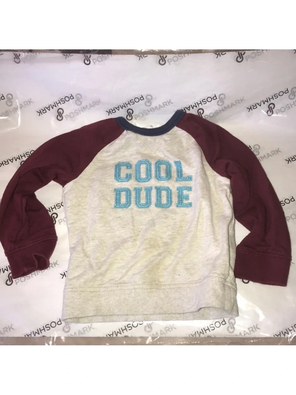 Carters 3T Cool Dude Raglan Sweatshirt - Maroon Sleeves, Light Gray Body stained